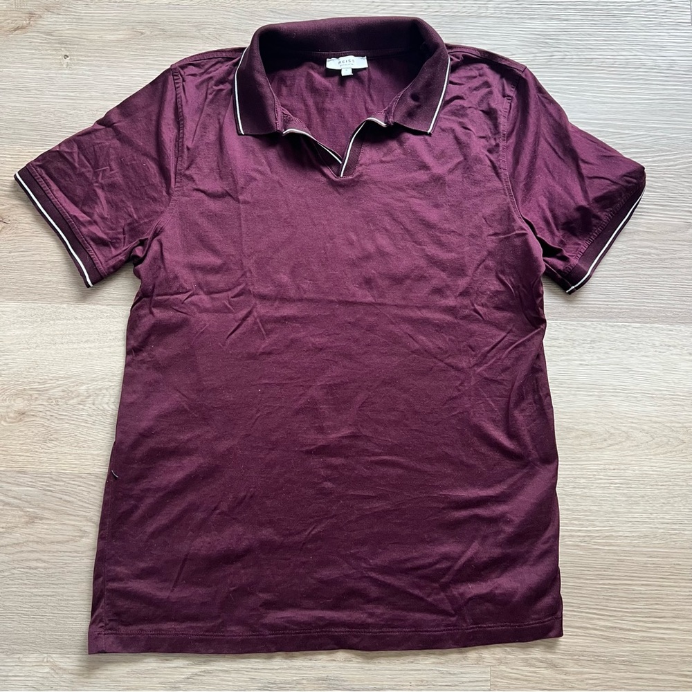 Reiss Egyptian Cotton Burgundy Polo with Stripe trim